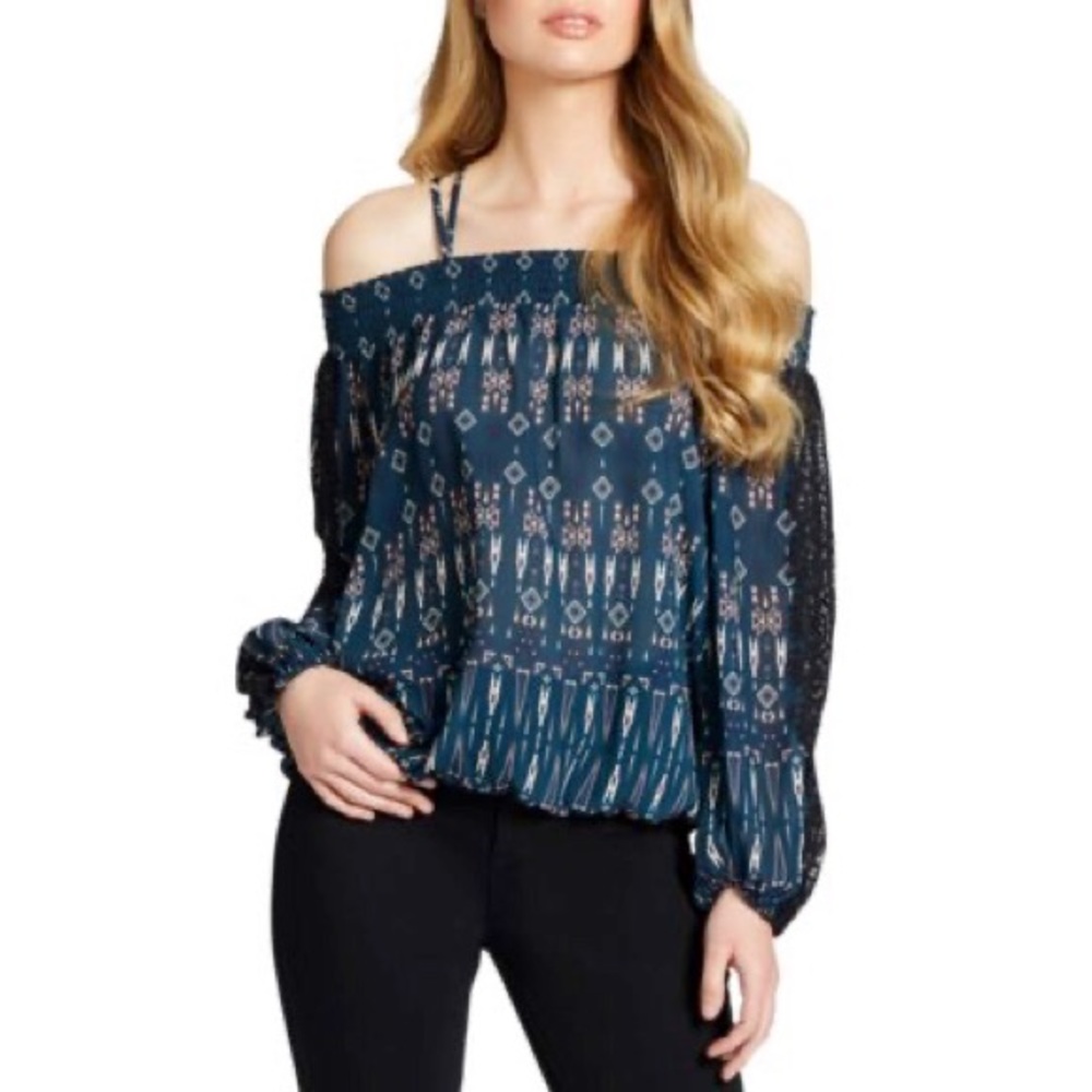 Jessica Simpson Blue Boho Cold Shoulder Top Small